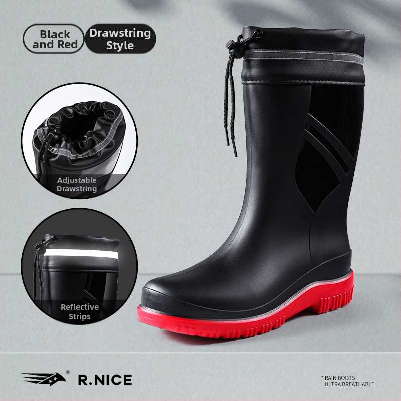 Νέες μπότες βροχής από καουτσούκ, αντιολισθητικές, μεσαίου μεγέθους, μοντέρνες μπότες νερού για υπαίθριες δραστηριότητες, πλύσιμο αυτοκινήτου, κουζίνα, σεφ, εργασία, αδιάβροχες, ανδρικές μπότες βροχής