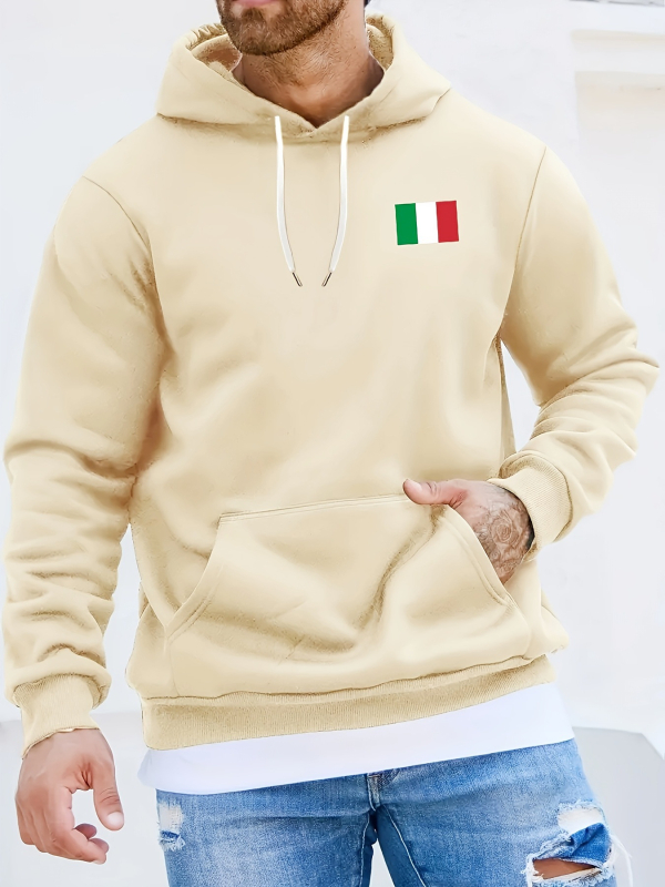 Nyomott kapucnis pulóver, férfi menő pulóver, férfi lezser mintás kapucnis pulóver őszi és téli utcai viseletre