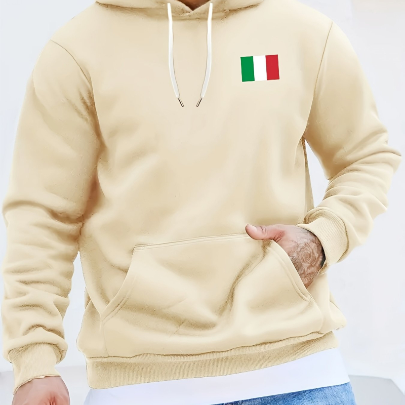 Nyomott kapucnis pulóver, férfi menő pulóver, férfi lezser mintás kapucnis pulóver őszi és téli utcai viseletre