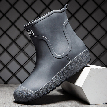 Μπότες βροχής ανδρικές, κοντές, μοντέρνες μπότες βροχής, ανδρικές και γυναικείες, ίδιες Four Seasons, με επένδυση fleece, για εργασία στην κουζίνα, αντιολισθητικά, αδιάβροχα, παπούτσια για ψάρεμα και ψάρεμα.