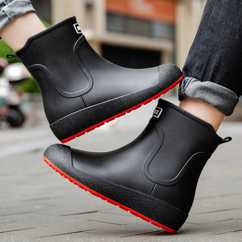 Μπότες βροχής ανδρικές, κοντές, μοντέρνες μπότες βροχής, ανδρικές και γυναικείες, ίδιες Four Seasons, με επένδυση fleece, για εργασία στην κουζίνα, αντιολισθητικά, αδιάβροχα, παπούτσια για ψάρεμα και ψάρεμα.