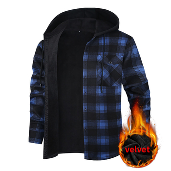 Φθινοπωρινές και χειμερινές εκρήξεις 2024, ανδρικό πουκάμισο με κουκούλα, επένδυση από φλις, καρό, φανελένιο ζεστό μπουφάν, ανδρικό χονδρικής