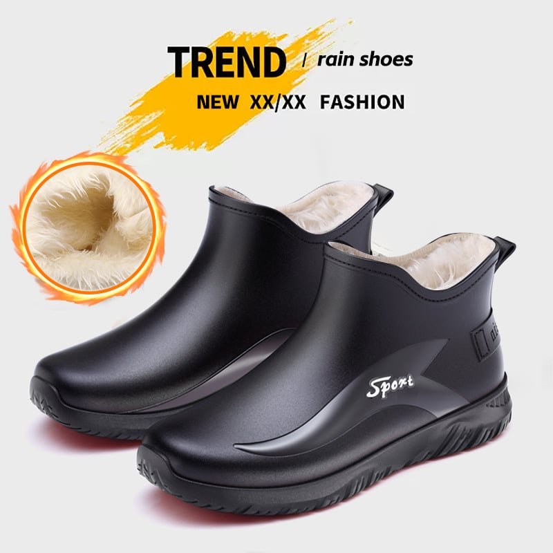 Pantofi de iarnă noi, căptușiți cu fleece, caldi, din cauciuc, la modă, pentru bărbați, pantofi de ploaie, în aer liber, camping, pescuit, pantofi de apă pentru bărbați, pantofi scurți din bumbac