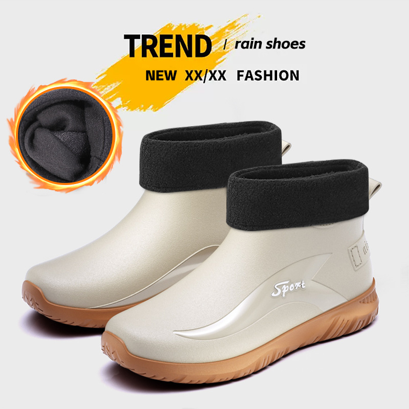 Talvised uued fliisvoodriga soojad meeste kummist kingad, moodsed meeste vihmakingad, õues kasutamiseks mõeldud telkimiseks mõeldud kalapüügiks mõeldud meeste veekingad, lühikesed puuvillased kingad.