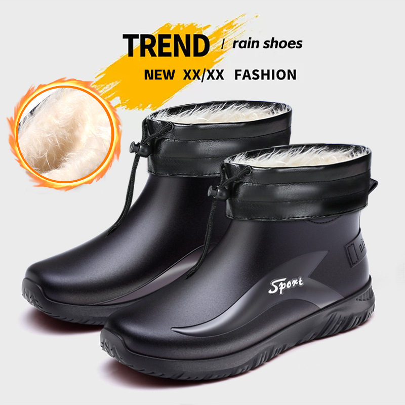 Talvised uued fliisvoodriga soojad meeste kummist kingad, moodsed meeste vihmakingad, õues kasutamiseks mõeldud telkimiseks mõeldud kalapüügiks mõeldud meeste veekingad, lühikesed puuvillased kingad.