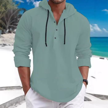 Мъжка ежедневна тениска с качулка, плътен цвят, с дълъг ръкав, за мъже, модерно модно яке, универсална мъжка риза