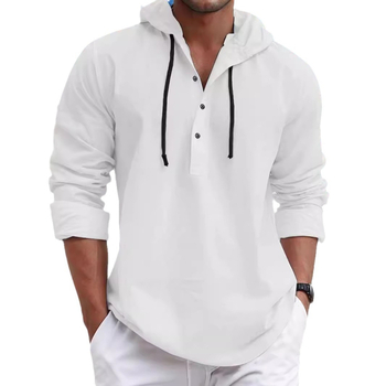 Мъжка ежедневна тениска с качулка, плътен цвят, с дълъг ръкав, за мъже, модерно модно яке, универсална мъжка риза