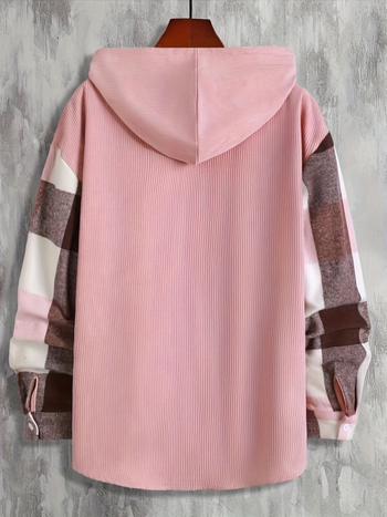 Мъжка риза с качулка, карирана, с джоб, дълъг ръкав и удебелен дизайн, 2023 есен/зима, Wish Amazon