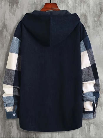 Мъжка риза с качулка, карирана, с джоб, дълъг ръкав и удебелен дизайн, 2023 есен/зима, Wish Amazon