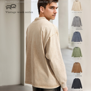 Tricou bărbătesc cu mânecă lungă, 280 g, bumbac pur, spălat, stil vintage pentru bărbați și femei, marcă la modă, croială lejeră pentru adolescenți, bumbac pur, exclusiv pentru vânzări transfrontaliere