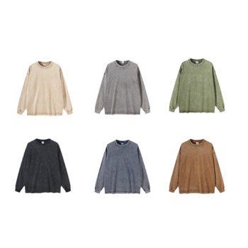 Tricou bărbătesc cu mânecă lungă, 280 g, bumbac pur, spălat, stil vintage pentru bărbați și femei, marcă la modă, croială lejeră pentru adolescenți, bumbac pur, exclusiv pentru vânzări transfrontaliere