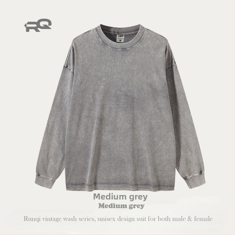 Tricou bărbătesc cu mânecă lungă, 280 g, bumbac pur, spălat, stil vintage pentru bărbați și femei, marcă la modă, croială lejeră pentru adolescenți, bumbac pur, exclusiv pentru vânzări transfrontaliere