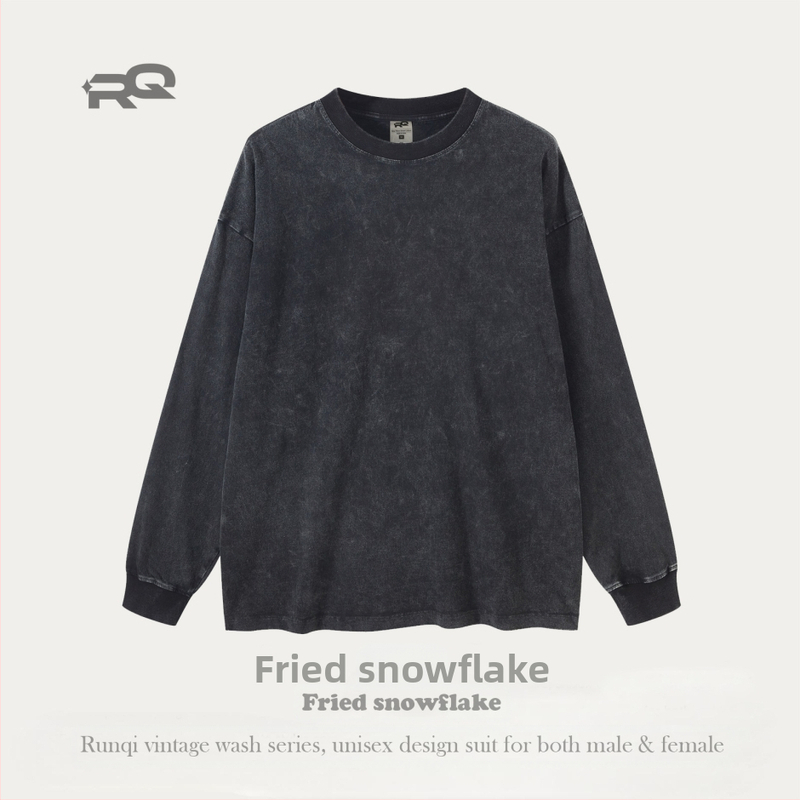 Tricou bărbătesc cu mânecă lungă, 280 g, bumbac pur, spălat, stil vintage pentru bărbați și femei, marcă la modă, croială lejeră pentru adolescenți, bumbac pur, exclusiv pentru vânzări transfrontaliere