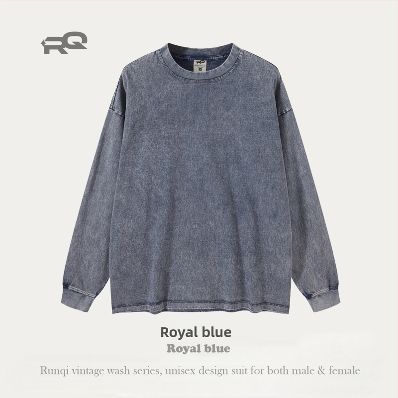 Tricou bărbătesc cu mânecă lungă, 280 g, bumbac pur, spălat, stil vintage pentru bărbați și femei, marcă la modă, croială lejeră pentru adolescenți, bumbac pur, exclusiv pentru vânzări transfrontaliere