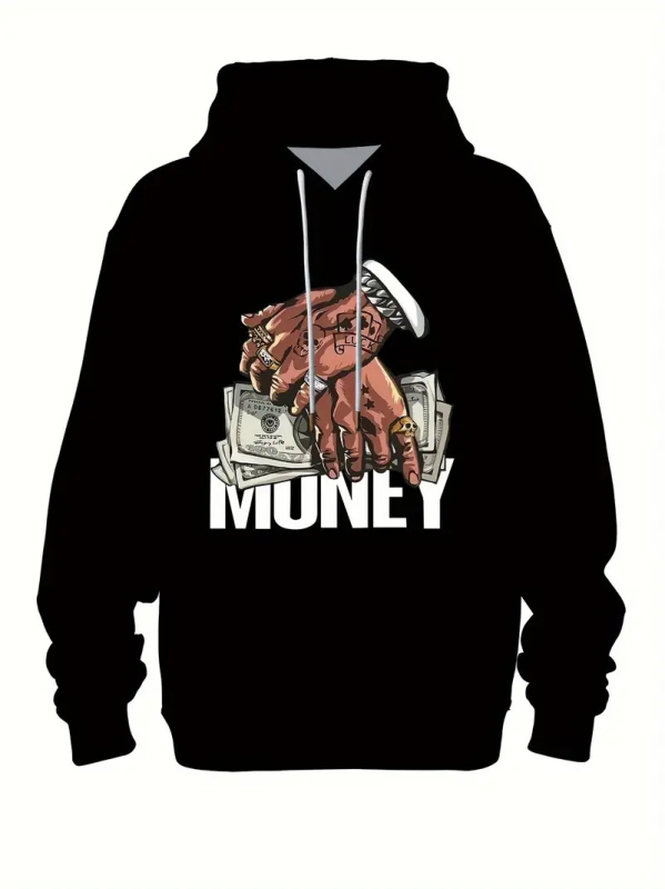 2025 Нов пролетен и есенен пуловер с качулка, серия 3D дигитален печат за мъже, ежедневен пуловер с качулка