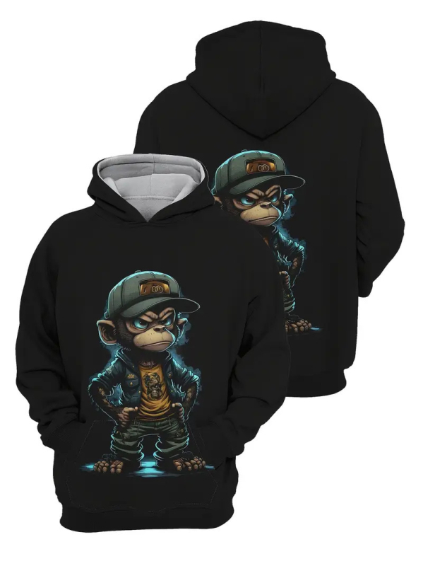 2025 Нов пролетен и есенен пуловер с качулка, серия 3D дигитален печат за мъже, ежедневен пуловер с качулка