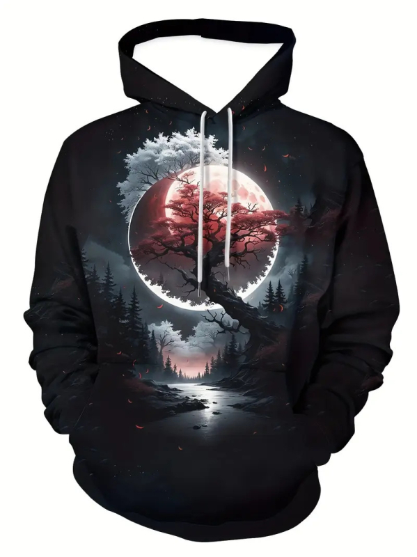 2025 Нов пролетен и есенен пуловер с качулка, серия 3D дигитален печат за мъже, ежедневен пуловер с качулка