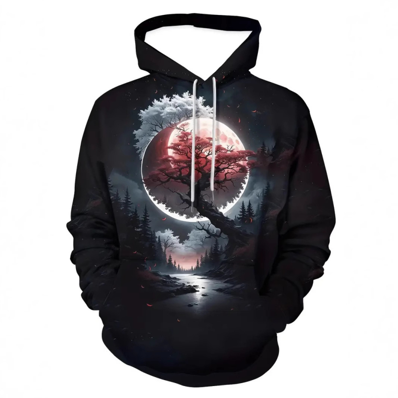 2025 Нов пролетен и есенен пуловер с качулка, серия 3D дигитален печат за мъже, ежедневен пуловер с качулка