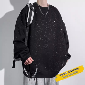 Есенни и зимни K-стил модерни маркови суитчъри за мъже, модерни кадифени суитчъри за мъже, свободни ежедневни суитчъри с качулка Baby\'s Breath за мъже