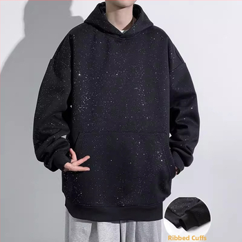 Есенни и зимни K-стил модерни маркови суитчъри за мъже, модерни кадифени суитчъри за мъже, свободни ежедневни суитчъри с качулка Baby\'s Breath за мъже