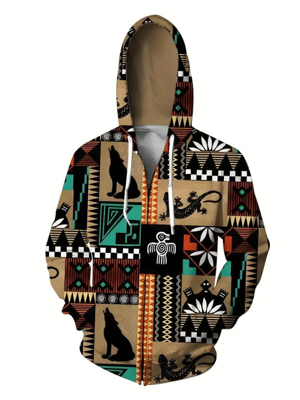 Bărbați cu glugă, cu imprimeu digital 3D, stil casual, cu fermoar, cardigan nou