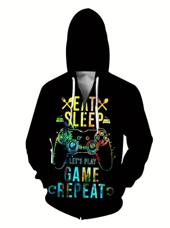 Bărbați cu glugă, cu imprimeu digital 3D, stil casual, cu fermoar, cardigan nou