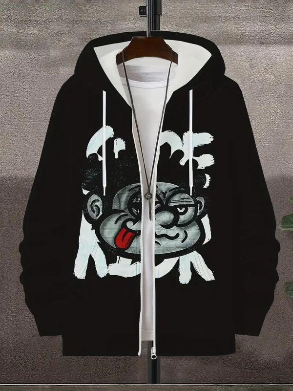 Bărbați cu glugă, cu imprimeu digital 3D, stil casual, cu fermoar, cardigan nou