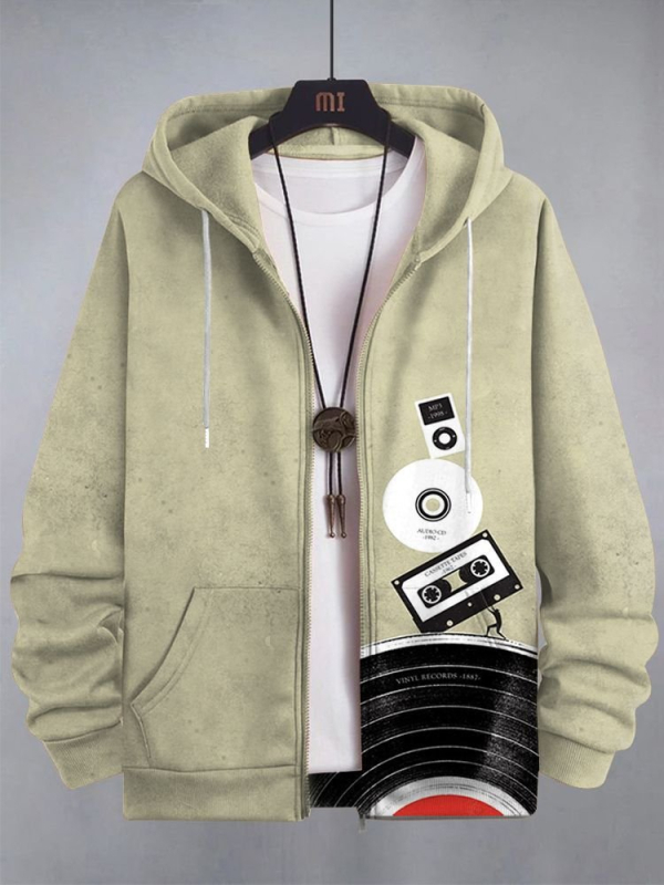 Bărbați cu glugă, cu imprimeu digital 3D, stil casual, cu fermoar, cardigan nou
