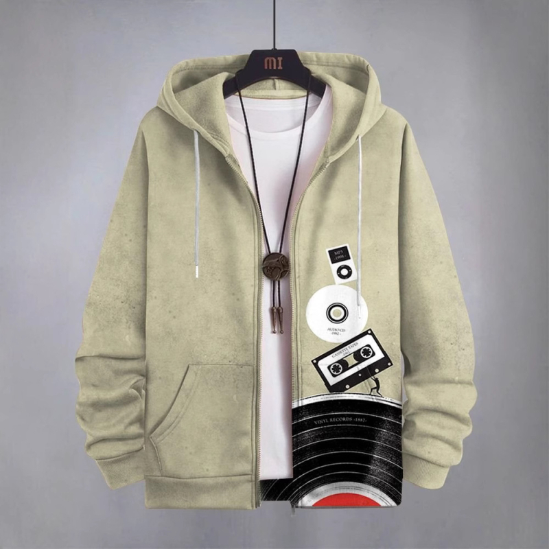 Bărbați cu glugă, cu imprimeu digital 3D, stil casual, cu fermoar, cardigan nou