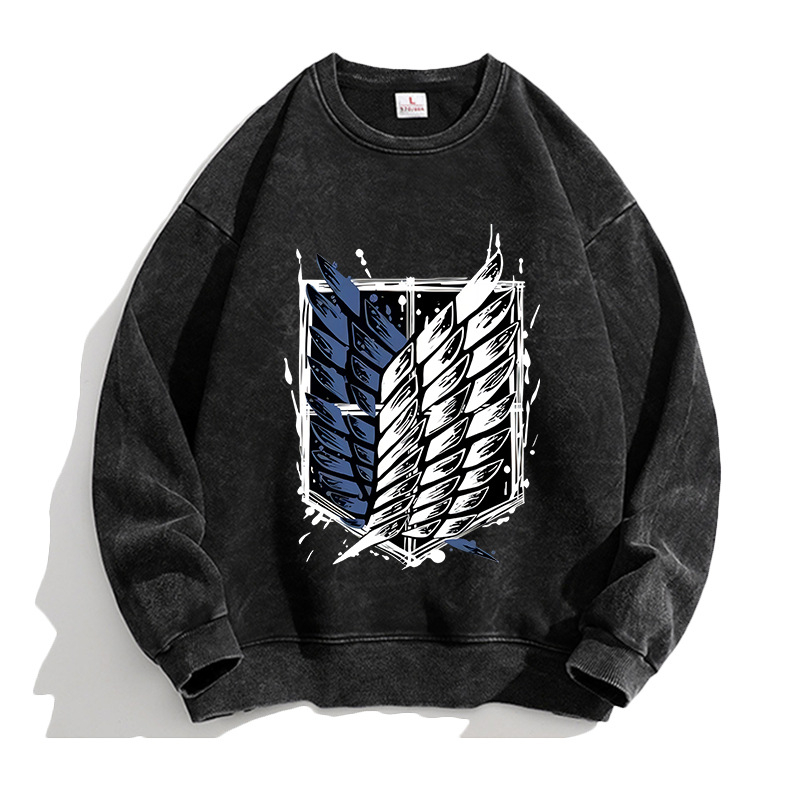 Attack Giant anime Lewell Allen Freedom Wing pulover cu guler rotund periferic pentru bărbați și femei, cămașă cu mânecă lungă, lejeră