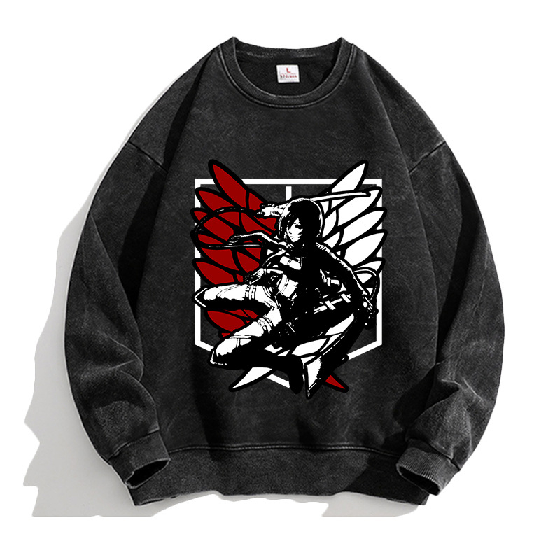 Attack Giant anime Lewell Allen Freedom Wing pulover cu guler rotund periferic pentru bărbați și femei, cămașă cu mânecă lungă, lejeră