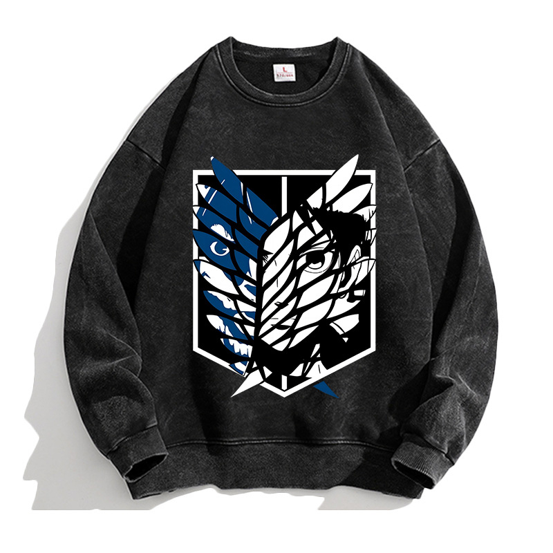 Attack Giant anime Lewell Allen Freedom Wing pulover cu guler rotund periferic pentru bărbați și femei, cămașă cu mânecă lungă, lejeră