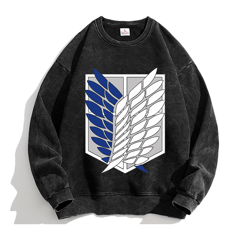 Attack Giant anime Lewell Allen Freedom Wing pulover cu guler rotund periferic pentru bărbați și femei, cămașă cu mânecă lungă, lejeră
