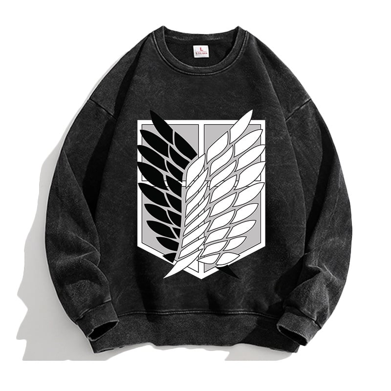 Attack Giant anime Lewell Allen Freedom Wing pulover cu guler rotund periferic pentru bărbați și femei, cămașă cu mânecă lungă, lejeră