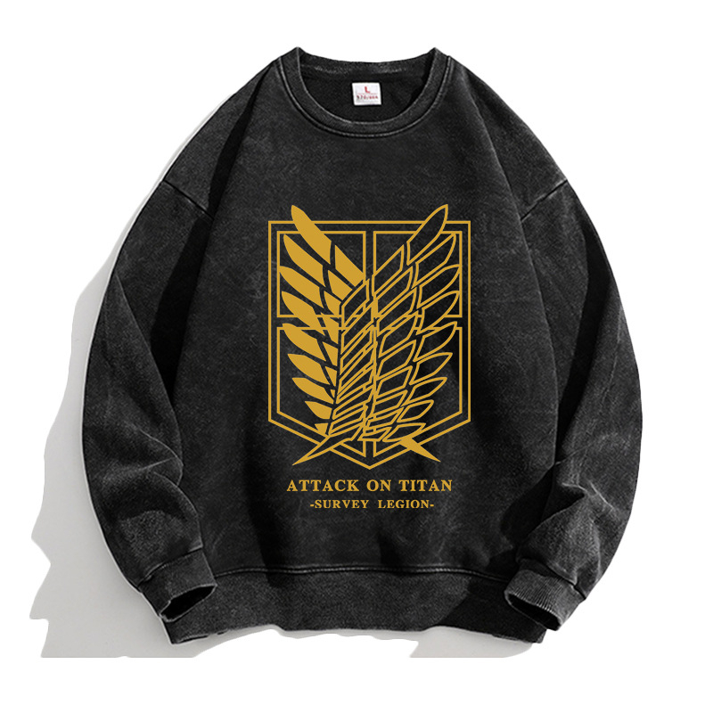 Attack Giant anime Lewell Allen Freedom Wing pulover cu guler rotund periferic pentru bărbați și femei, cămașă cu mânecă lungă, lejeră