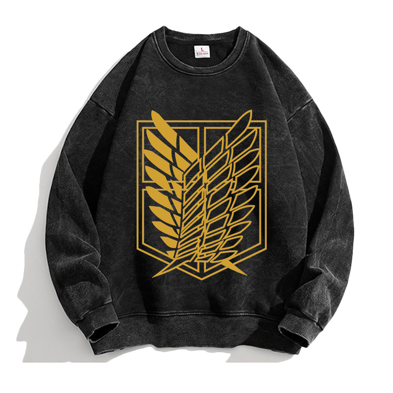 Attack Giant anime Lewell Allen Freedom Wing pulover cu guler rotund periferic pentru bărbați și femei, cămașă cu mânecă lungă, lejeră