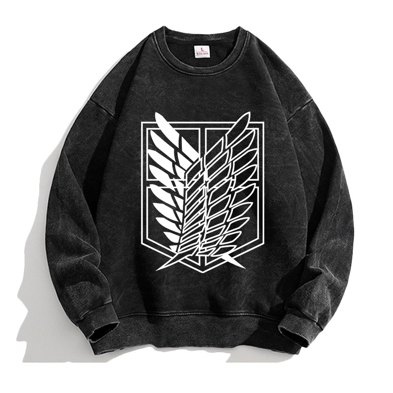 Attack Giant anime Lewell Allen Freedom Wing pulover cu guler rotund periferic pentru bărbați și femei, cămașă cu mânecă lungă, lejeră