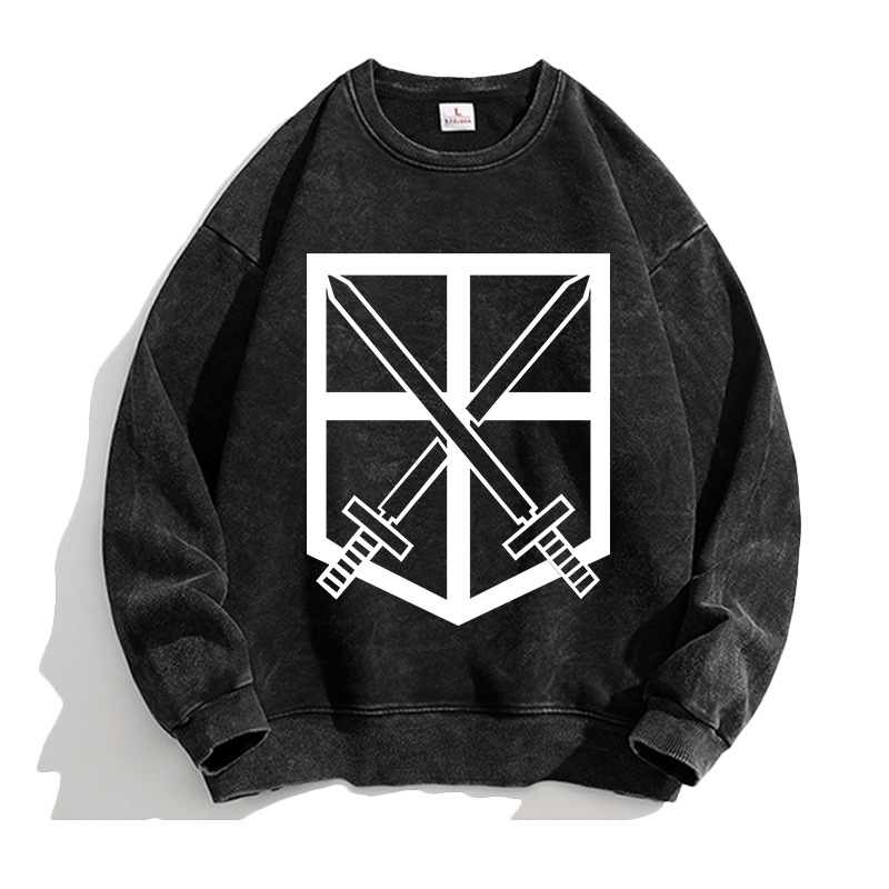 Attack Giant anime Lewell Allen Freedom Wing pulover cu guler rotund periferic pentru bărbați și femei, cămașă cu mânecă lungă, lejeră