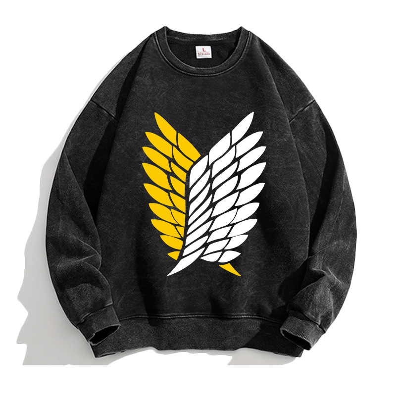 Attack Giant anime Lewell Allen Freedom Wing pulover cu guler rotund periferic pentru bărbați și femei, cămașă cu mânecă lungă, lejeră