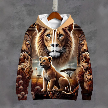 Европа и Съединените щати трансграничен нов пролетен и есенен мъжки суичър с 3D дигитален печат с лъв, тигър, вълк и щатски принт.
