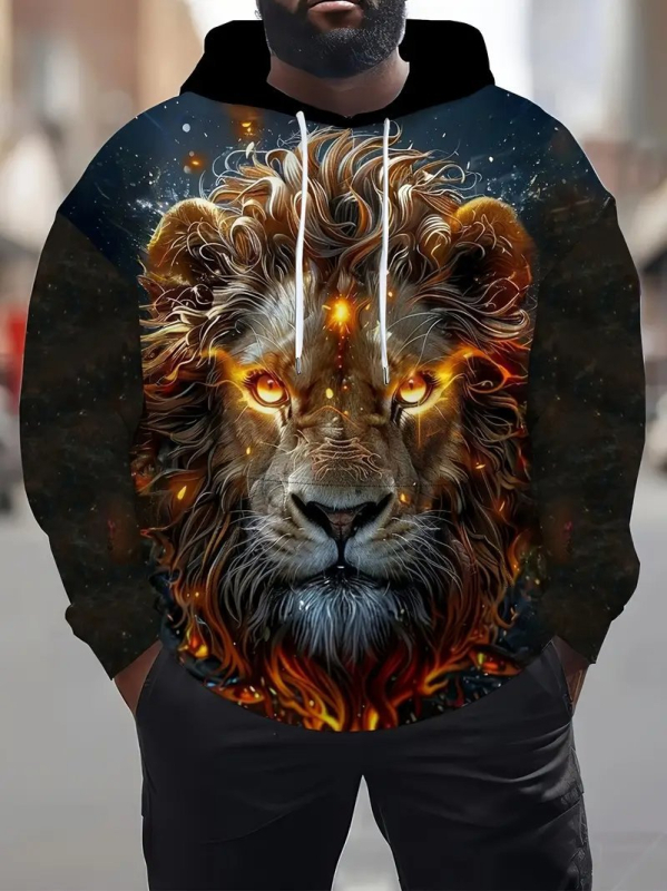 Európa a Spojené štáty americké cezhraničná nová jarná a jesenná pánska mikina s 3D digitálnou tlačou, potlačou leva, tigra a vlka, voľný sveter