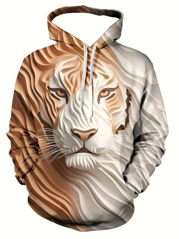 Európa a Spojené štáty americké cezhraničná nová jarná a jesenná pánska mikina s 3D digitálnou tlačou, potlačou leva, tigra a vlka, voľný sveter