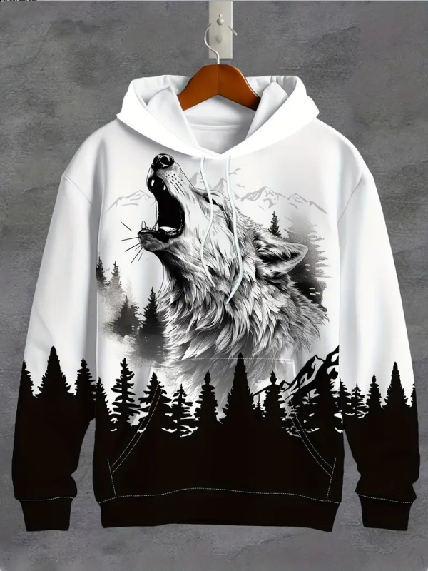 Európa a Spojené štáty americké cezhraničná nová jarná a jesenná pánska mikina s 3D digitálnou tlačou, potlačou leva, tigra a vlka, voľný sveter