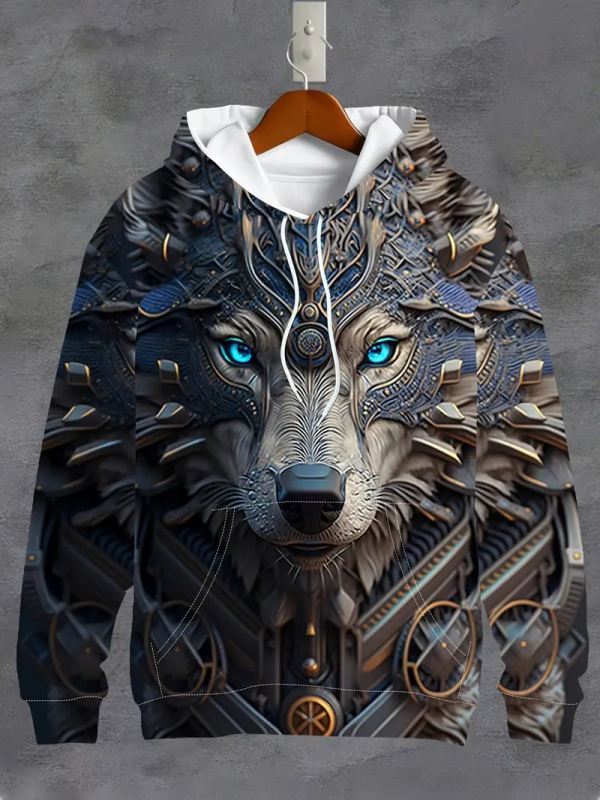 Európa a Spojené štáty americké cezhraničná nová jarná a jesenná pánska mikina s 3D digitálnou tlačou, potlačou leva, tigra a vlka, voľný sveter
