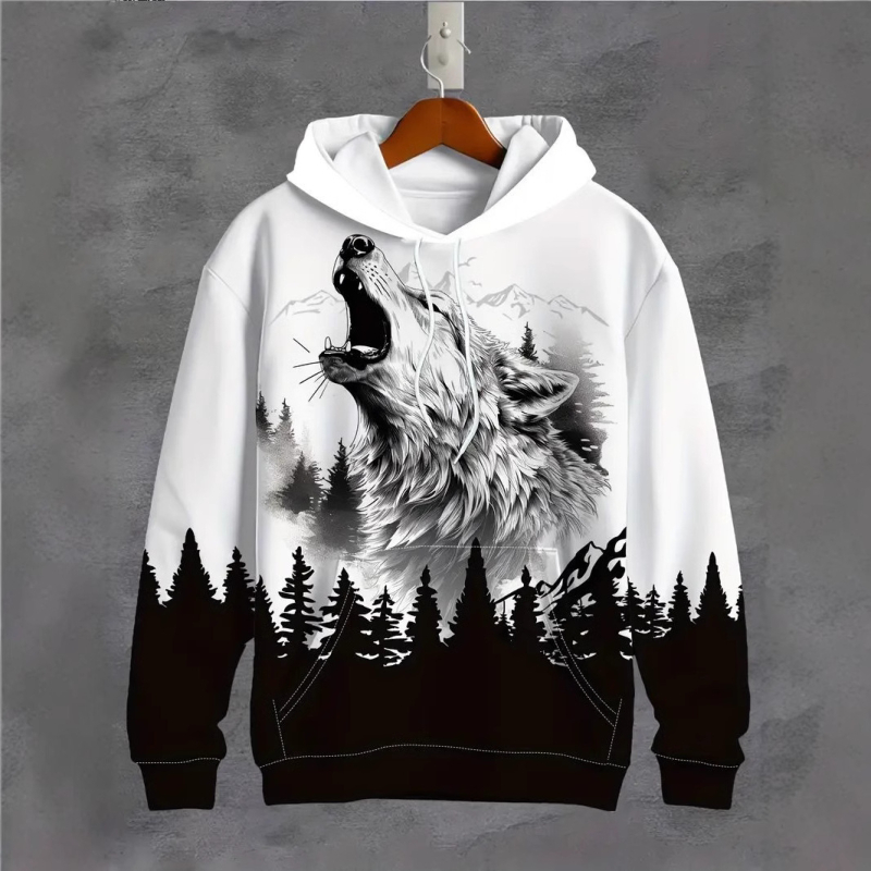 Európa a Spojené štáty americké cezhraničná nová jarná a jesenná pánska mikina s 3D digitálnou tlačou, potlačou leva, tigra a vlka, voľný sveter