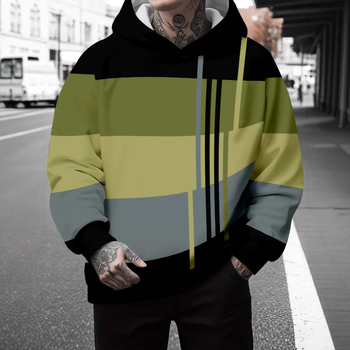 2024 Европа и Съединените щати трансгранични мъжки Temu нови модни дрехи ежедневни снаждания цвят свободен плюс размер пуловер с качулка