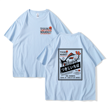 Tricouri la modă pentru bărbați și femei, cu mânecă scurtă, populare transfrontaliere, stil japonez High Street, cuplu leneș, cu imprimeu Happy Fish