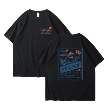 Tricouri la modă pentru bărbați și femei, cu mânecă scurtă, populare transfrontaliere, stil japonez High Street, cuplu leneș, cu imprimeu Happy Fish