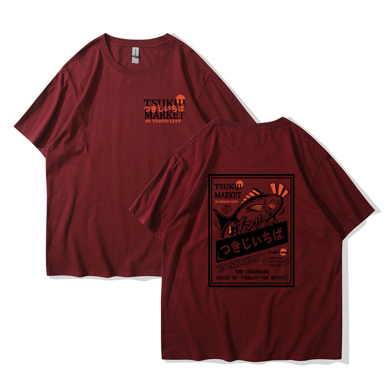 Tricouri la modă pentru bărbați și femei, cu mânecă scurtă, populare transfrontaliere, stil japonez High Street, cuplu leneș, cu imprimeu Happy Fish