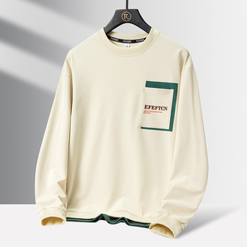 Мъжки пуловер, пролетен, есенен и зимен, нов модерен, красив, връхно облекло с кръгло деколте, свободна долна част, тениска с дълъг ръкав и вътрешен горнище